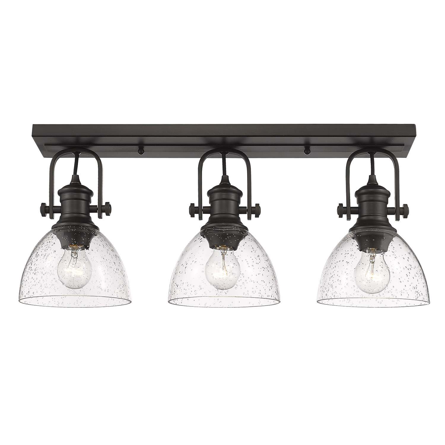 Golden Lighting-3118-3SF RBZ-SD-Hines - 3 Light Semi-Flush Mount 9.63 Inches Tall and 25.13 Inches Wide Rubbed Bronze Seeded Rubbed Bronze Finish